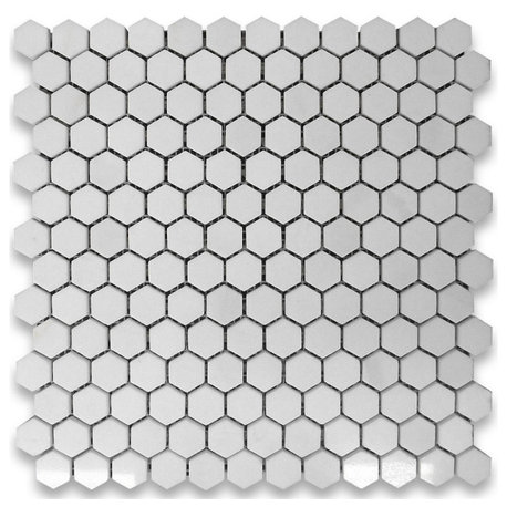 Thassos White Marble Hexagon Mosaic Tile 1 inch Polished, 1 sheet