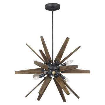 Thorne 6-Light Chandelier, Dark Weathered Zinc, Weathered Oak