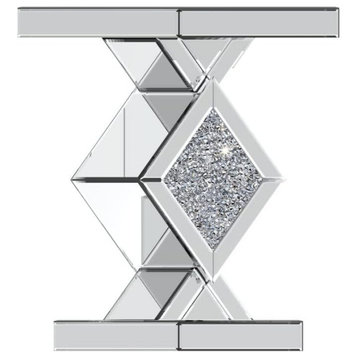 Elegant End Table, Pedestal Base With Sparkling Diamond Crystal Accent, Silver