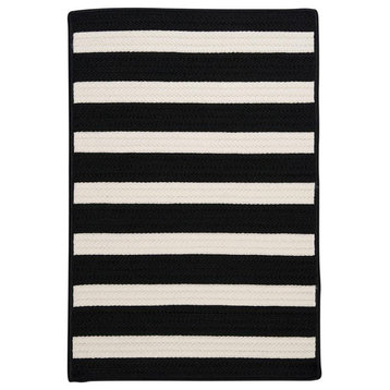 Stripe It Black White 10' Square, Square, Braided Rug