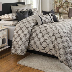 AICO Furniture - Daytona Silver Circle Patterned 9-pc Queen Bedding Set - MABCS- - Bedroom Products