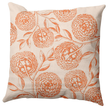 Antique Flowers Decorative Throw Pillow, Orange, 18"x18"