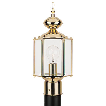 Sea Gull Lighting 1-Light Outdoor Post Lantern, Polished Brass