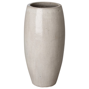 33.5" Round Tall Jar, Distressed White Glaze