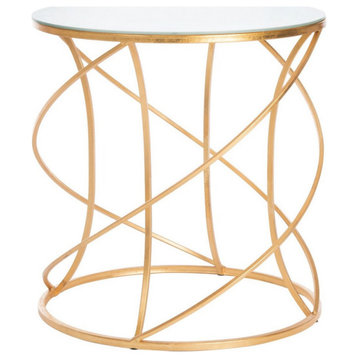 Lacey Glass Top Round Accent Table, Gold/White