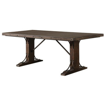 Furniture of America Arlyne Solid Wood Rectangle Dining Table in Rustic Walnut