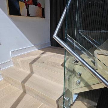 Project #129 | Modern White Oak Staircase with Slanted Risers