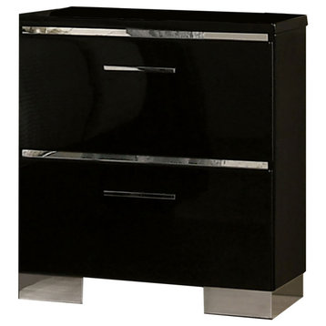 Metal and Wood Nightstand with 2 Drawers, Black