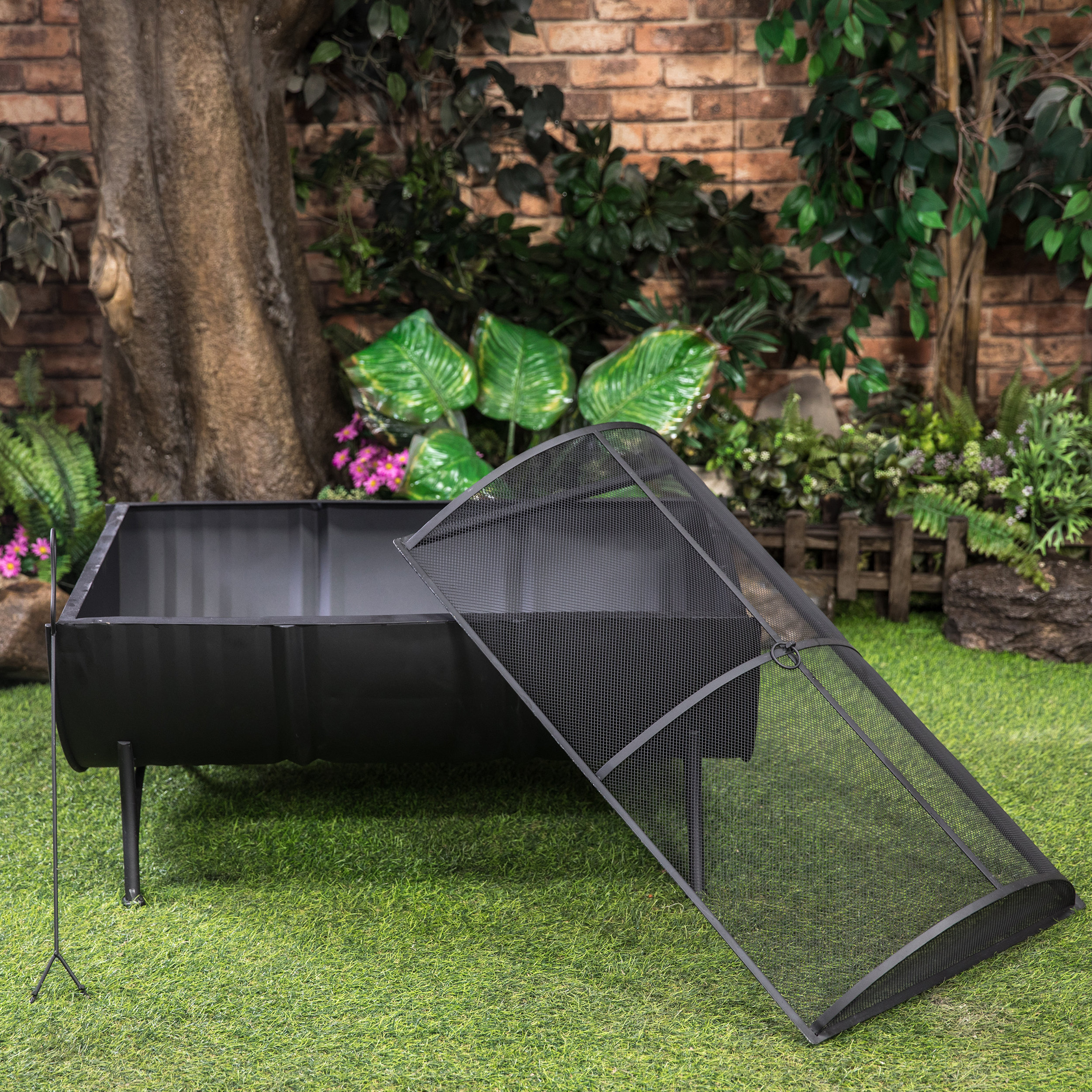 35" Rectangular Outdoor Metal Woodburning Barrel Firepit - Industrial ...