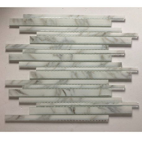 Calacatta Gold Glass 12 in. x 12 in. Glass Wide Linear Decorative Mosaic Tile