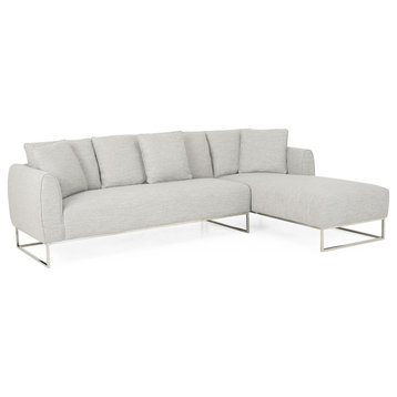 Harley Sectional Sofa With Chaise Lounge, Light Gray, Silver