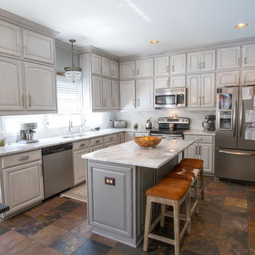 Gray painted kitchen cabinets