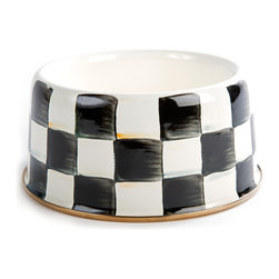 Courtly Check Enamel Pet Dish - Medium | MacKenzie-Childs - Pet Bowls And Feeding