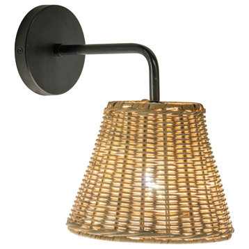 Wicker Cone Wall Sconce w. Gooseneck, Natural