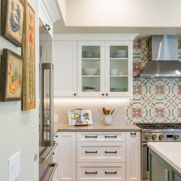 San Diego Kitchen Corner Cabinetry with Glass Front Uppers