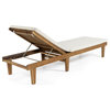 Wells Outdoor Acacia Chaise Lounge Set With Water-Resistant Cushions, Cream