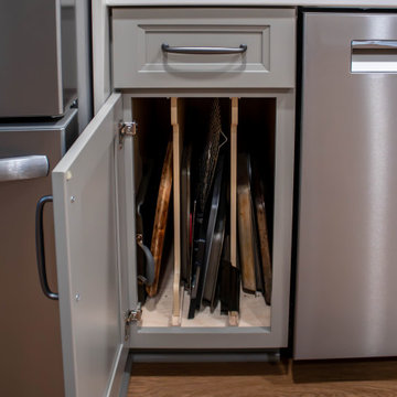 Two-Tone Neutral Kitchen with Quartz Countertop and Soho Picket Backsplash