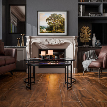 Dark Sophisticated Living Room with Classic Fireplace
