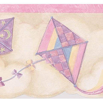 Wallpaper Border Rainbow Kites Pink Beige Purple 7.25"x15'