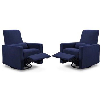 Home Square 2 Piece Recliner and Swivel Polyester Fabric Glider Set in Navy