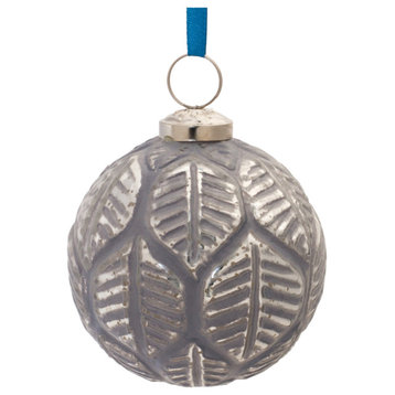 Etched Leaf Glass Ball Ornament, Set of 6