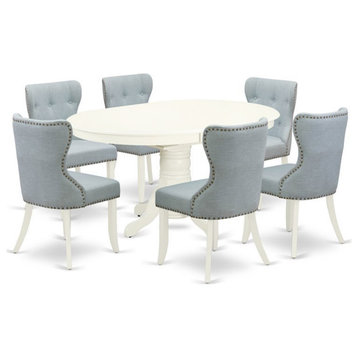 East West Furniture Avon 7-piece Wood Dining Set in Linen White/Baby Blue