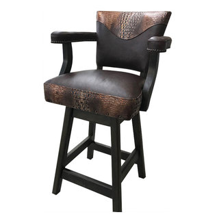 Gator Bar Stool, Black Wood, Brass Metal Finish — Decor Interiors