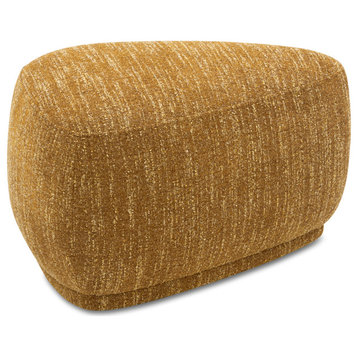 Pebble 26" Rounded Triangle Cocktail Ottoman, Mustard Yellow Tweed