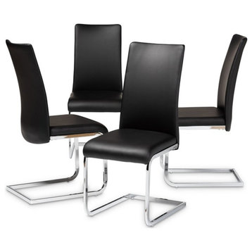 Baxton Studio Cyprien Faux Leather Dining Chair in Black (Set of 4)