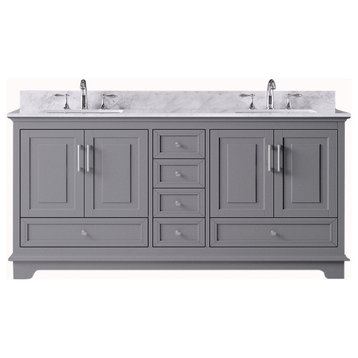 72" Double Sink Bathroom Vanity in Taupe Grey With Carrara Marble Top