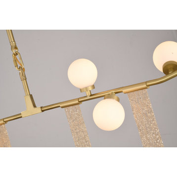 53" Gold Metal Chandelier With White Glass Sahdes