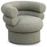 Meridian Furniture - Valentina Linen Textured Fabric Upholstered Accent Swivel Chair, Green - Create instant visual interest and add a comfy seating option to any space with this Valentina linen textured fabric swivel accent chair. The stacked back design is fun and modern, giving your room an upbeat (and stylish) vibe. This chair features mainly green fabric with white weave details, thanks to its rich green linen textured fabric upholstery. Deep channel tufting adds to its overall comforting look and feel in your living room, office, bedroom, or elsewhere.