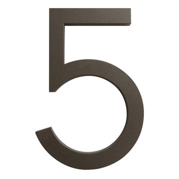 Modern Font House Number, Bronze, 4", Number 5, Modern Font