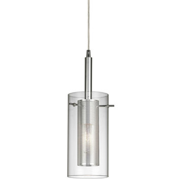 Marla 1-Light Metal and Glass Pendant, Polished Chrome, Electroplated, Clear