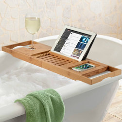Bamboo Bathtub Caddy Tray with Extending Sides, Reading Rack, Tablet Holder, Cel - Products