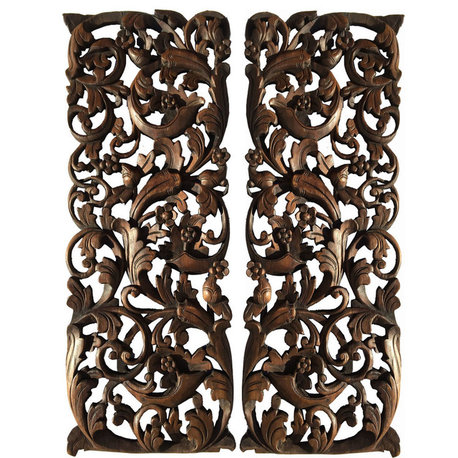 Tropical Home Decor Floral Wall Art Panel, Brown, Set of 2