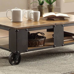 LEANDRA MODERN INDUSTRIAL WOOD METAL COCKTAIL COFFEE TABLE EASY WHEELS - Coffee Tables