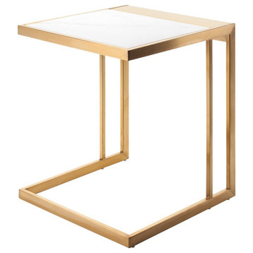 Ethan Marble Side Table, White Marble/Brushed Gold Base