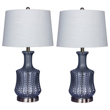27.5" Riveted Light Blue Glass Genie Bottle Table Lamps, Set of 2