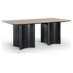 Meridian Furniture - Corvina Stone And Oak Veneer Dining Table, Black, 78" W x 39" D, Rectangular - With its sleek silhouette and durable construction, the Corvina travertine sintered stone and black oak veneer dining table is a timeless investment. Its striking contrast of rectangular sintered stone top and wavy oak veneer base curate a unique design to elevate any space. As a focal point piece, its sophisticated design can be used in a variety of contemporary settings to blend luxury and functionality effortlessly.