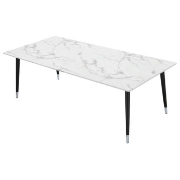 Nicole Miller Dominique Marble Dining Table With Black/Silver Metal Legs, 90"