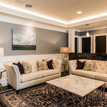 Basement Seating Areas with Waterfall Granite Island