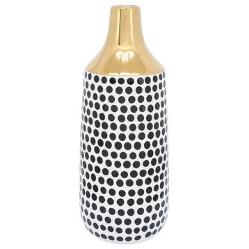 Ceramic 16"H Polka Dots Vase, Gold/White