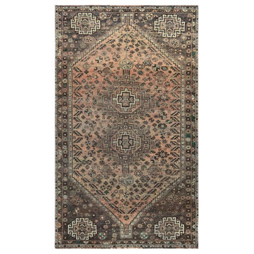 Semi Antique Brown Persian Shiraz Clean Abrash Hand Knotted Wool Rug, 4'4"x7'5"