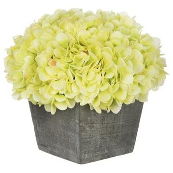 Artificial Green Hydrangea in Grey-Washed Wood Cube