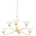 Mitzi - 6 Light Chandelier, Aged Brass - Softly ruffled opal etched glass shades mounted on slender, curved arms give this stylish design a sculptural feel whether hanging from the ceiling or mounted on the wall. The Textured White finish produces a clean, monochromatic effect, while the Aged Brass finish option adds a hint of shine. Mounted for uplight and available as a wall sconce, bath, or chandelier, Kelsey works in spaces throughout the home. Part of our Home Ec. x Mitzi Tastemakers collection."