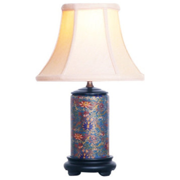 Dark Floral Motif Porcelain Vase Table Lamp 15"