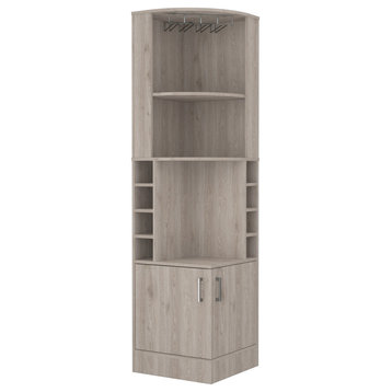 Seattle Corner Bar Cabinet with Glass Rack, and 8 Wine Cubbies, Light Gray