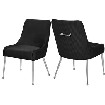 The Cue Dining Chair, Black and Chrome, Pleated Velvet (Set of 2)