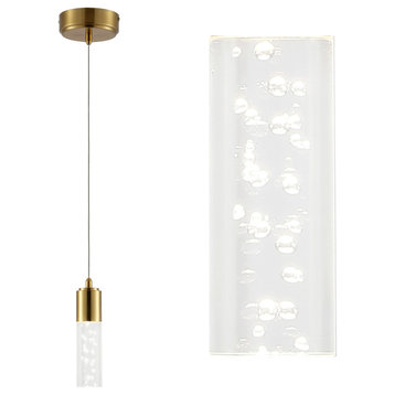 Bolha Bubble Acrylic/Iron Modern Minimalist Integrated LED Pendant, Brass Gold